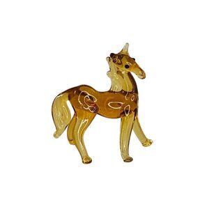 Handcrafted Miniature Amber-Colored Glass Horse Figurine